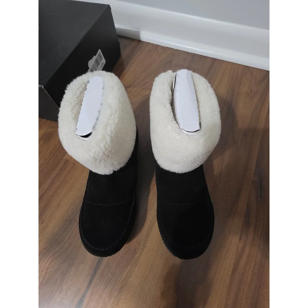 Sorel Stumptown Bootie Women 8 Black Natural New Suede Faux Shearling NL5058-010
